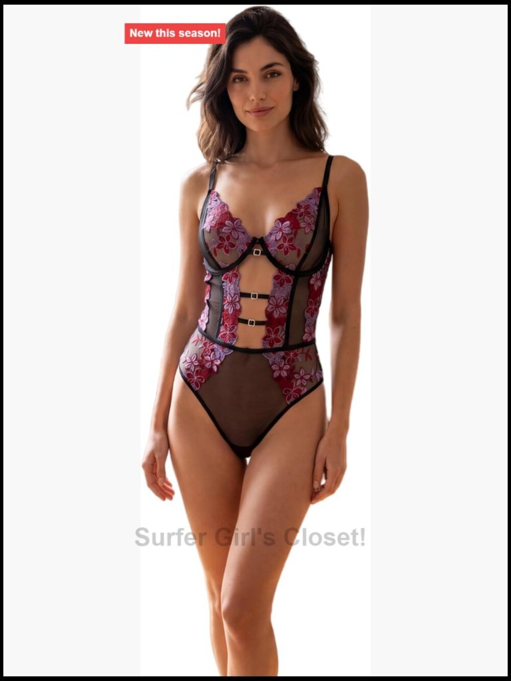 Floral Embroidered Sheer Mesh Teddy Bodysuit Underwire Lingerie
